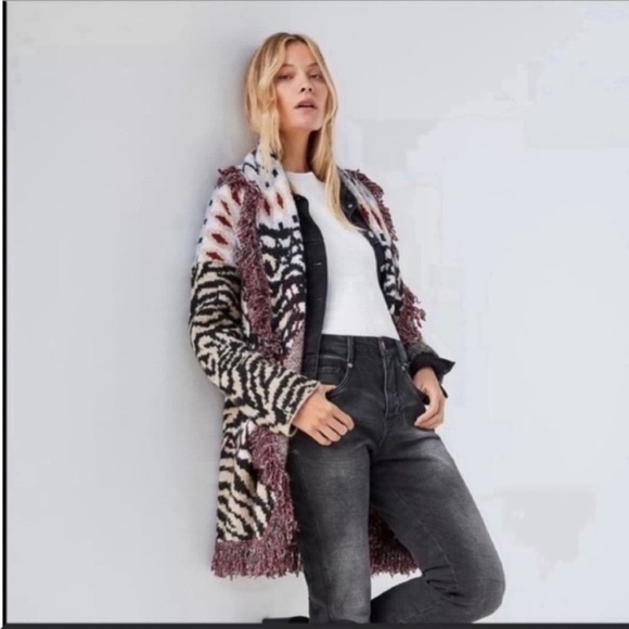 ANTHROPOLOGIE FRINGED WRAPPED CARDIGAN SWEATER JACKET COAT TOP BLACK SIZE XS NWT - Picture 6 of 16